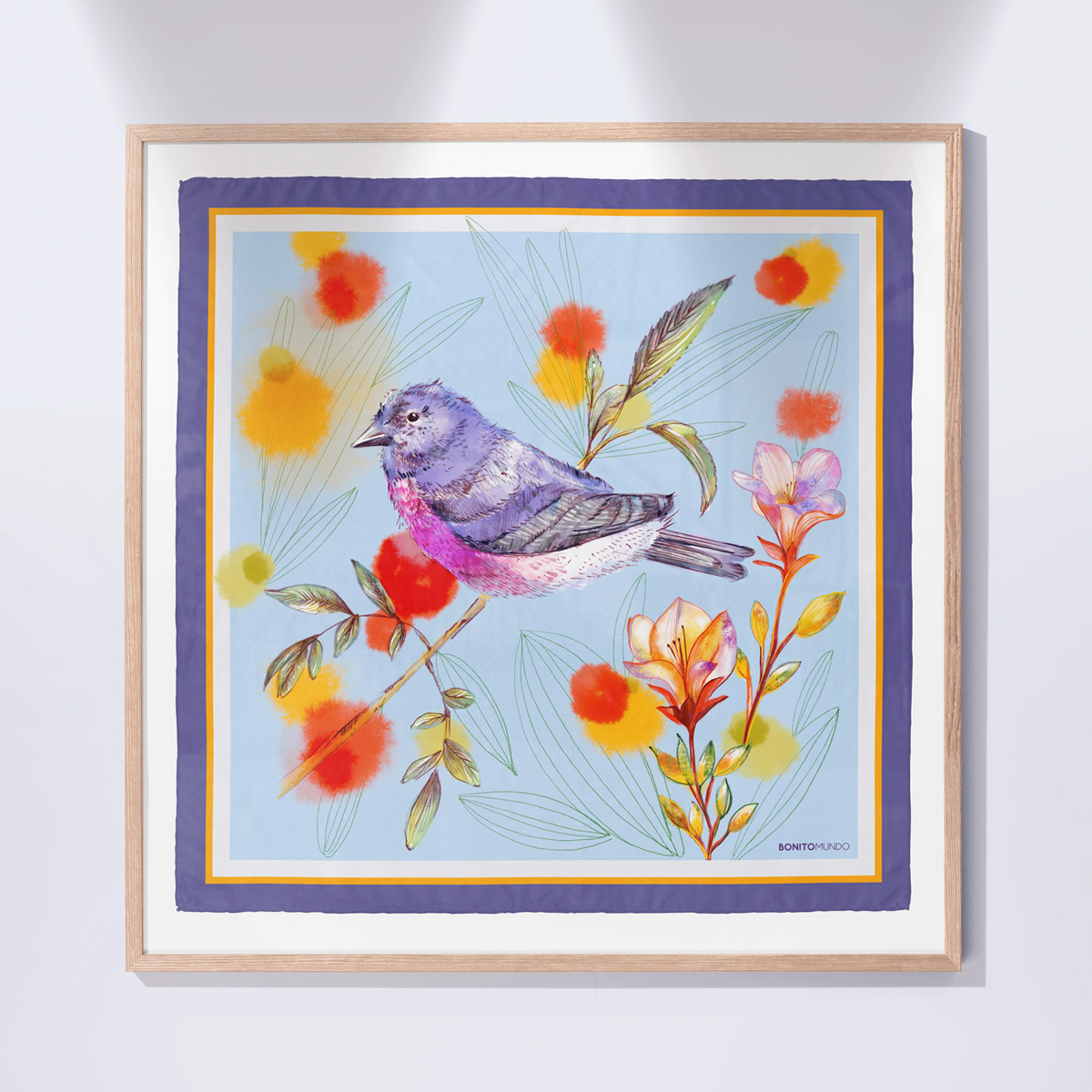 blue silk bird scarf