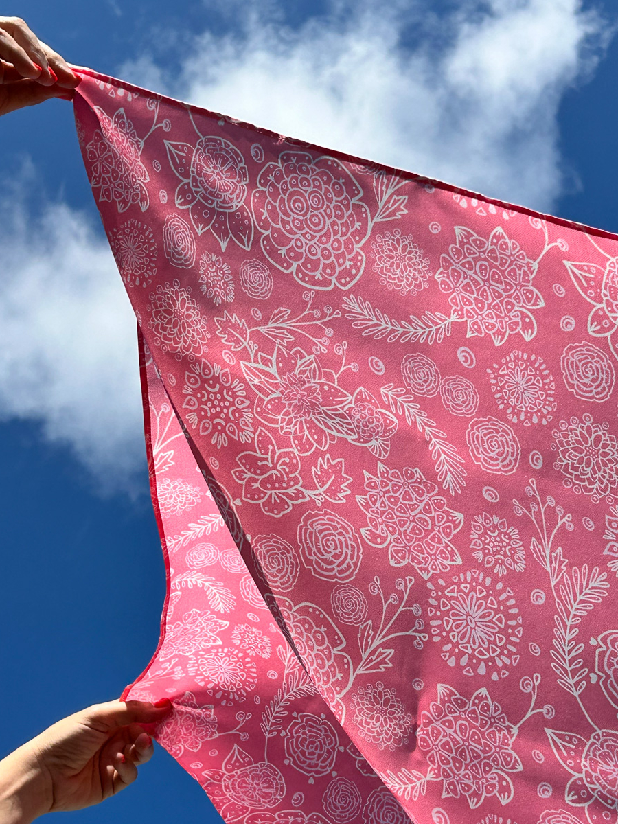 bonito mundo pink silk scarf flying in the wind