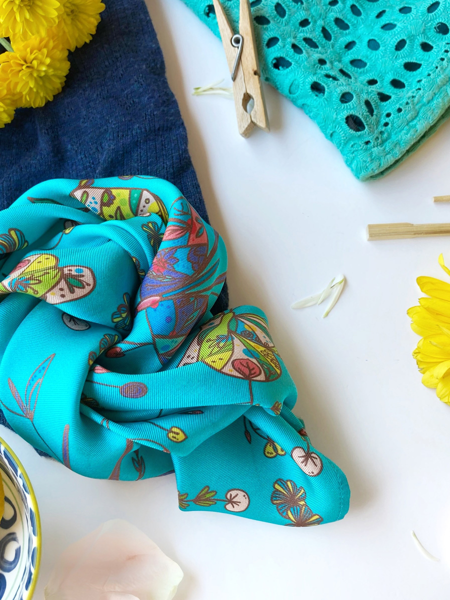 bonito mundo blue silk scarf with butterflies