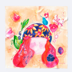 Pañuelo de seda ilustrado a mano en acuarela