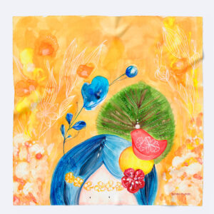 Pañuelo de seda natura con ilustración en acuarela de hada Indi