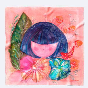 pañuelo de seda natural con hada Sunrise ilustrada