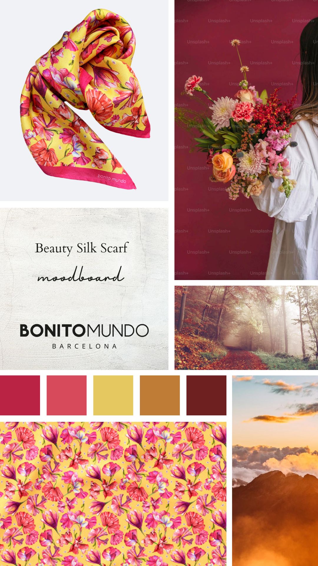 inspiration panel for the Beauty silk scarf by Bonito Mundo