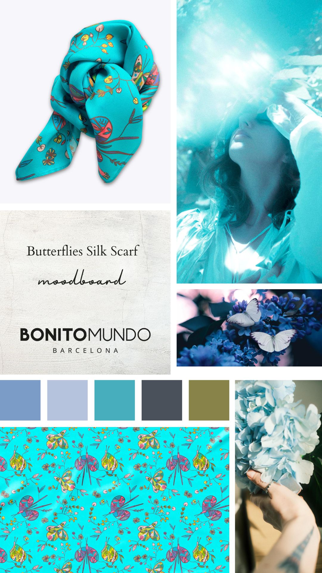 inspiration panel for the Butterflies silk scarf by Bonito Mundo
