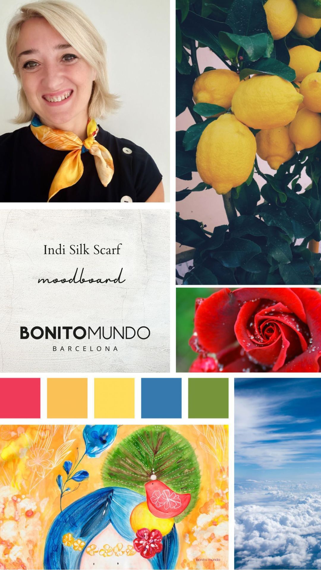 inspiration panel for the Indi silk scarf by Bonito Mundo