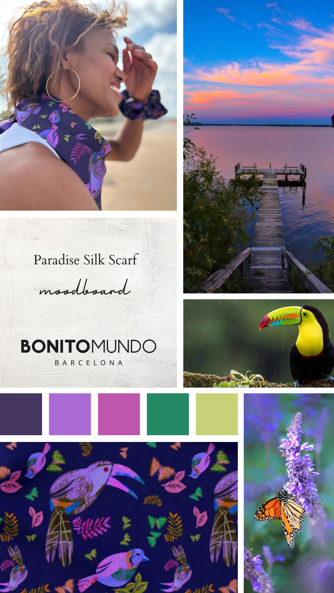inspiration panel for the Paradise silk scarf by Bonito Mundo