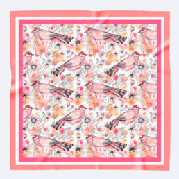 pañuelo de seda pajaros rosa y salmon