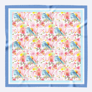 pañuelo de seda azul pajaros