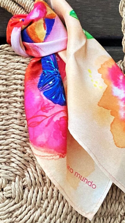 silk bandana with raffia bag ideal for summer