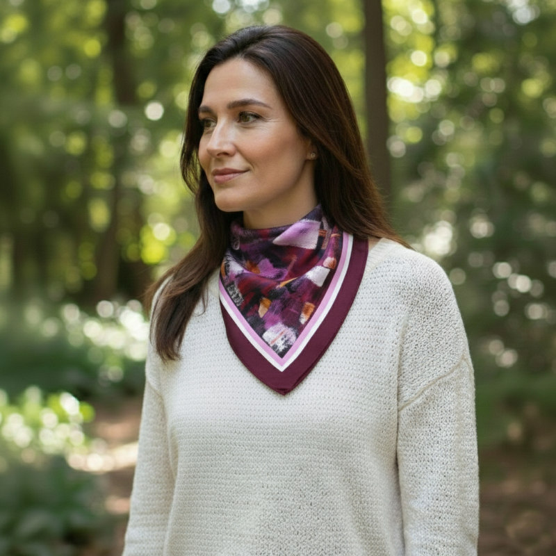 panuelo de seda anudado al cuello de mujer