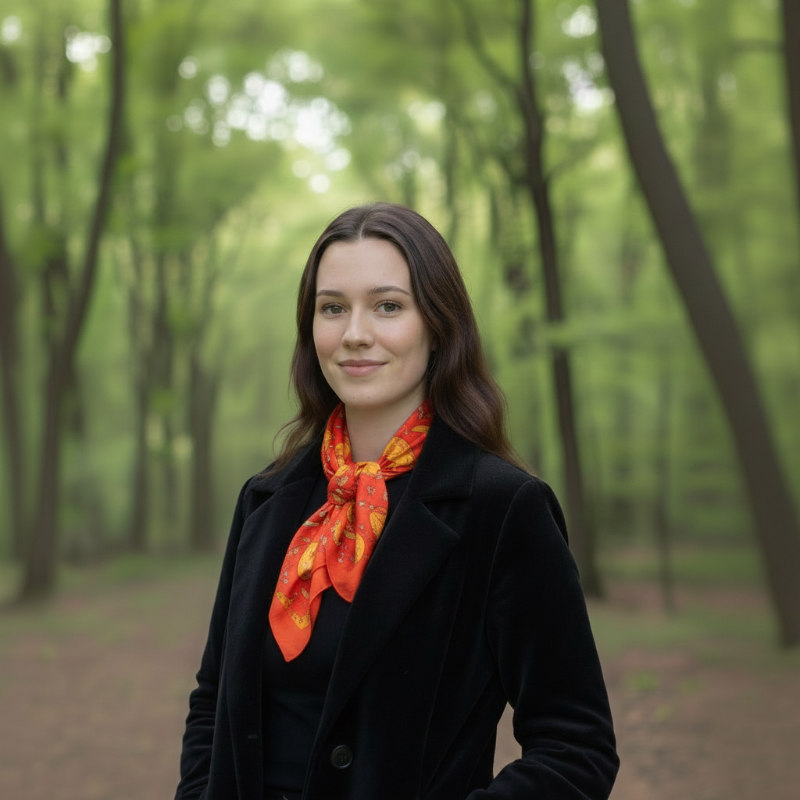 pañuelo rojo de seda anudado al cuello de mujer joven