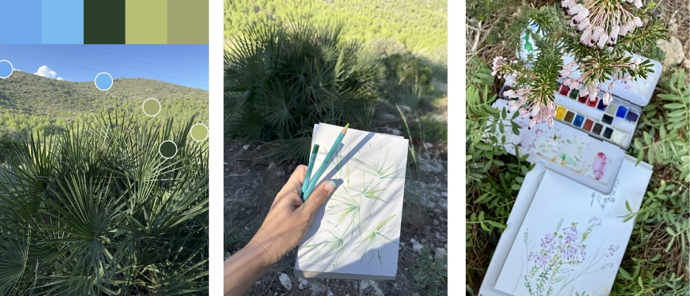 bocetos inspirados en la naturaleza para dise&ntilde;ar pa&ntilde;uelos de seda