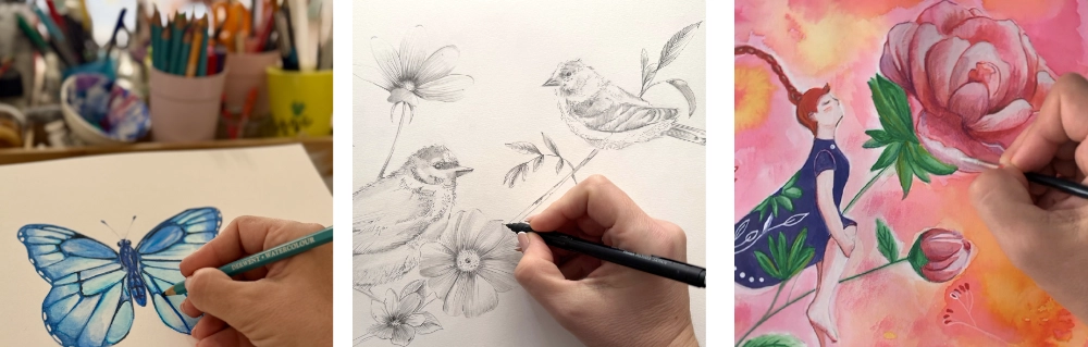 detalle del proceso de ilustraci&oacute;n de pa&ntilde;uelos de seda en Bonito Mundo