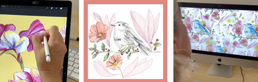 composici&oacute;n del dise&ntilde;o de un pa&ntilde;uelo de seda estampado